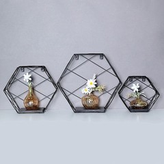 3 BLACK Hexagon Metal with Wood GEOMETRIC FLOATING SHELVES Party Events Supplies