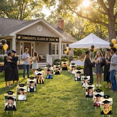 13 Pcs DIY Graduation Yard Signs, 13.8 x 8.3 K-12 Congrats Grad Photo Lawn Sig