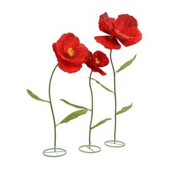 3 Pack Large Burgundy Artificial Corn Poppy Flowers, Freestanding Floral Decor