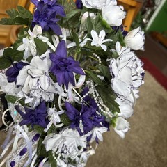 Artist Crafted Beautiful Wedding Bouquet Pd. $525.00- White Roses Purple Flowers