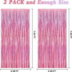 2 Pack Glitter Pink Backdrop, 3.28 FT x 7.05 FT Birthday Party Decorations,
