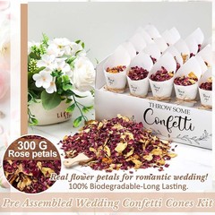 2 Sets Wedding Petal Cones for 60 Guest – Biodegradable Real Petals 300