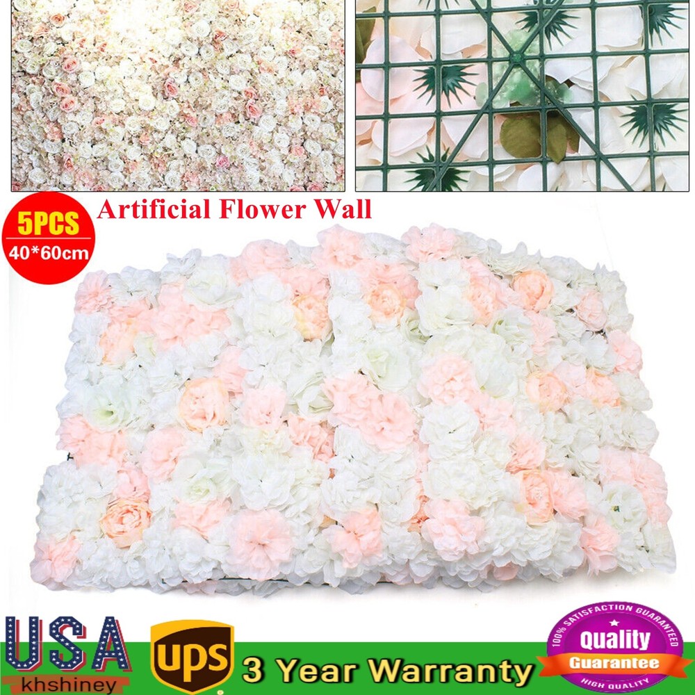 5x Artificial Flower Wall Panels Wedding Party DIY Silk Flowers Backdrop Decor