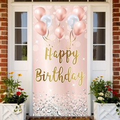 Pink Rose Gold Happy Birthday Door Banner Backdrop Decorations for Women Girl…
