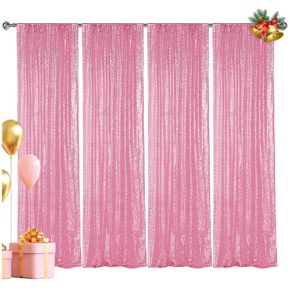 Pink Sequin Backdrop Curtain for Parties