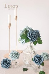 Ling’s Moment Artificial Flowers 25Pcs Dusty Blue & Navy Roses Decor w/Stems,…