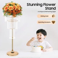 Gold Flower Stand, Wedding Flower Stand, 4 Tier Floor Standing, Countertop Mount