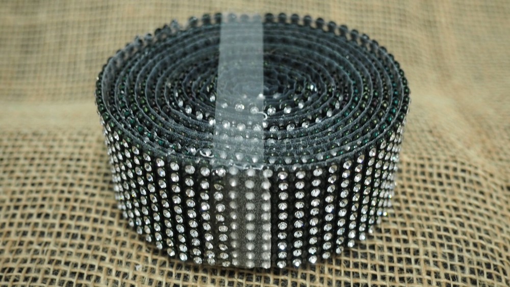 Sparkling Crystal Diamonds Rhinestone Ribbon Lattice Mesh Gold Silver Iridescent