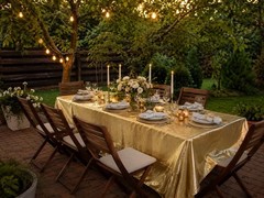Gold Wedding Chair Cover Bow Set 16 Covers + 3 Tablecloths Event Decor