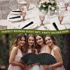 Wenqik 80 Pcs Wedding Folding Hand Fans Bulk Silk Fabric Chinese Handheld Fol…
