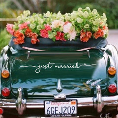 Just Married Vinyl Decal – 28X4 Inch Wedding Car Window Sticker, Elegant Removab