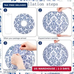 Retisee 12 Pcs Chinoiserie Paper Lantern Set 10 Inches Wedding Blue and White De