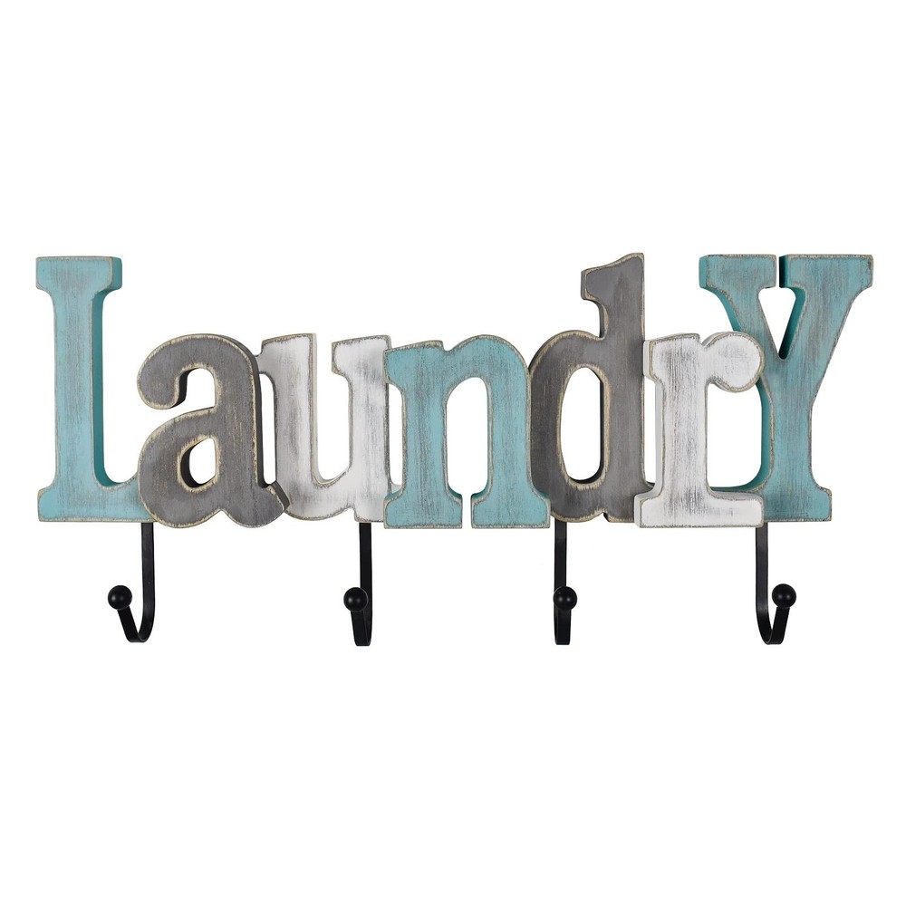 Morning View Wooden Laundry Sign with Hooks Decorative Hanging Word Signs Cut…