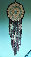 X Large 136cm heart dreamcatcher wall hanging teal black wedding decor blue grey