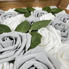 Ling’s Moment 25pc Silver Gray White Foam Roses 3″ Stems Wedding DIY New