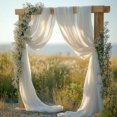 HOLITS White Wedding Arch Draping Fabric – 31″W x 240″L (Pack of 1),