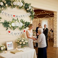 Just Married Car Decorations Kit – Floral Swag, Love Sign Banner, Window Decals