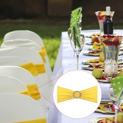 25Pcs 14″x5″ Stretch Chair Sashes Bows Chair Bands Sash with Buckle Yellow