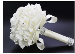 Colorful Foam Roses Artificial Flower Wedding Bride Bouquet Party1 (White+Whi…
