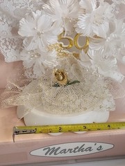 50 th Wedding Anniversary Birthday Cake Topper White Gold Lace & Flowers (RV)