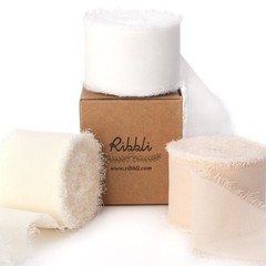 Chiffon Ribbon 1.5″ x 30 Yards – Silk White Ivory Nude Fringe for Weddings, Gift