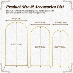 for Wedding Garden Decoration Backdrop Stand 7.2FT, 6.6FT, 6FT Golden Metal Arch
