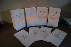 8 White Luminary Bags Snowflake LED Candle Christmas Halloween Jack O Lantern