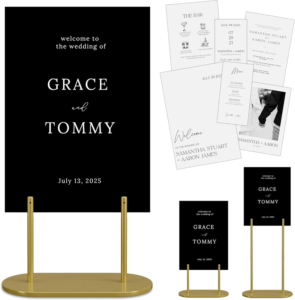 Gold Wedding Welcome Sign Stand with Holder – Elegant Metal Easel Display for Se