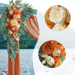 Artificial Wedding Flowers & Draping Fabric Set: Elegant Burnt Orange Decor