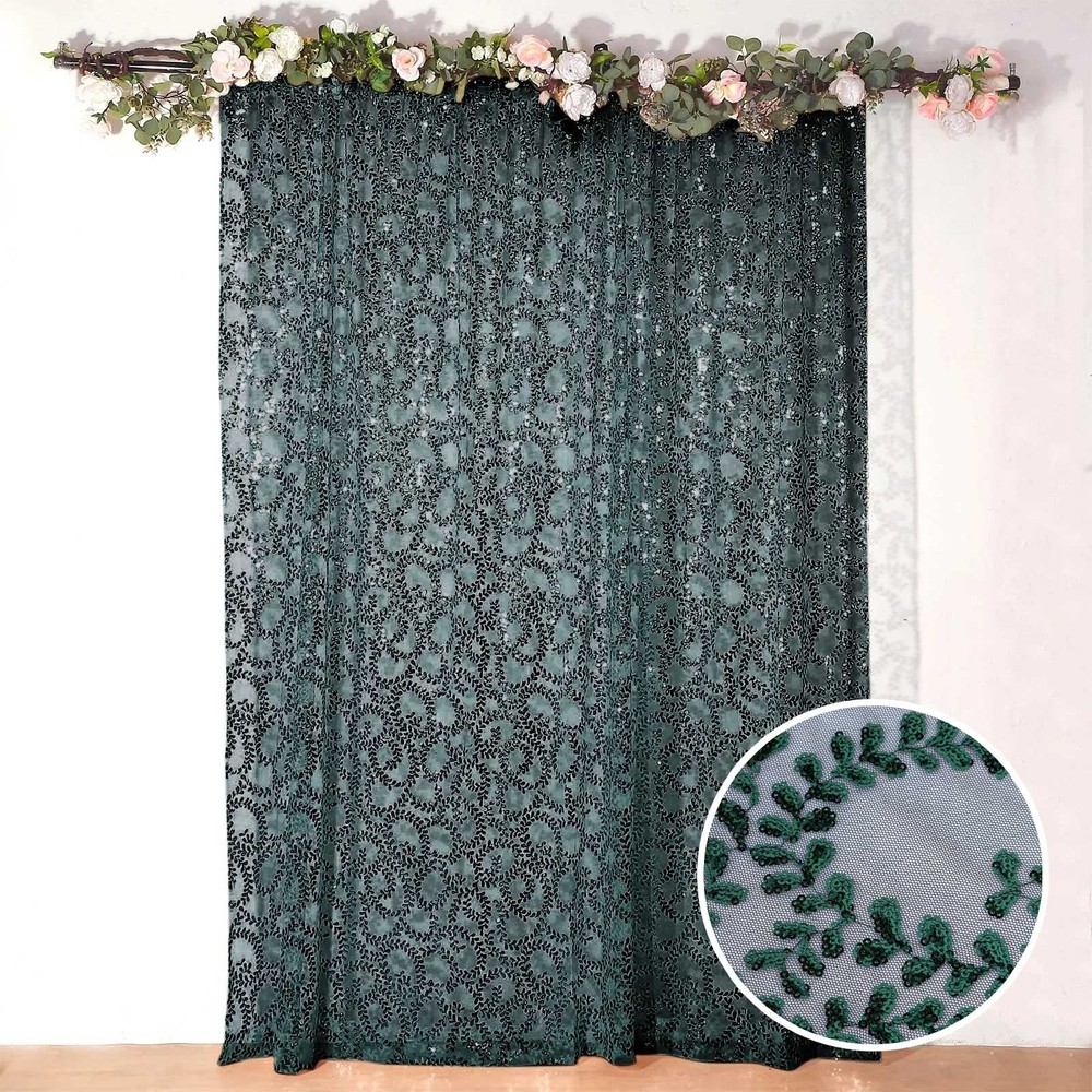 8ft x 8ft HUNTER GREEN Tulle Backdrop CURTAIN Drape Panel Embroidered Sequins