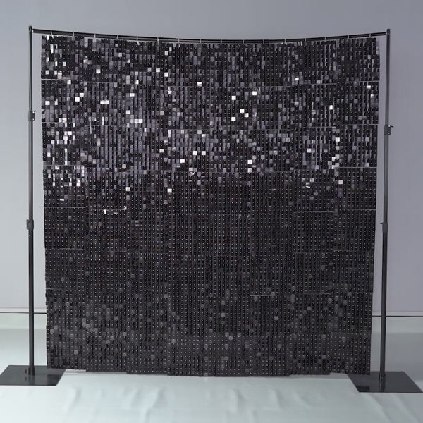 Black Shimmer Sequin Wall Backdrop for Party – 24 pcs (12″x12″)