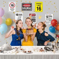 WERNNSAI 16th Birthday Party Decorations – 9PCS Wall Signs Funny Tags for Tee…