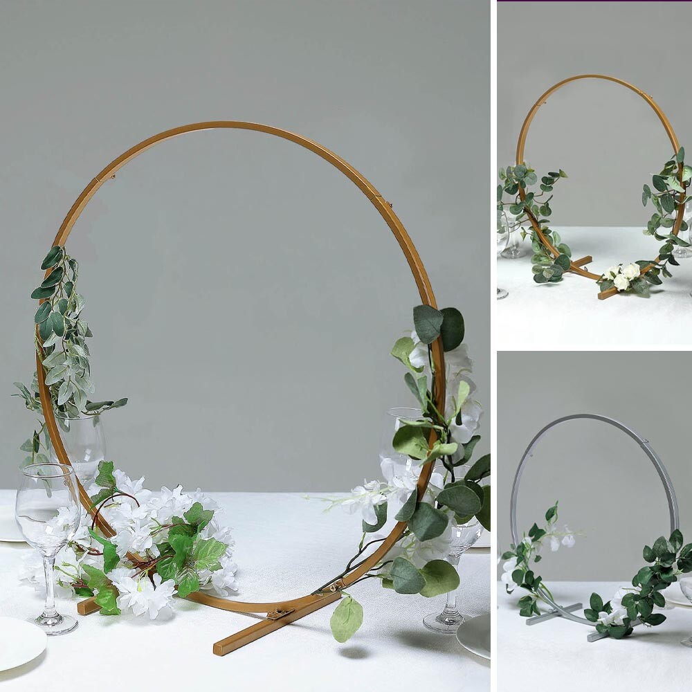 24-Inch Round Metal FLORAL HOOP STANDING WREATH RING Centerpiece Party Supplies