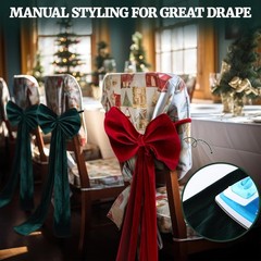 4 Pcs Velvet Chair Bows Sashes 12 x 43 Inch Red and Green Velvet Bows Open Box