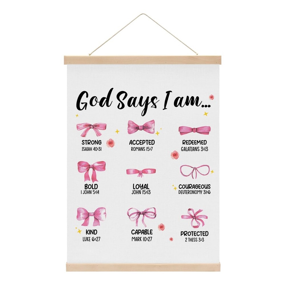 Pink Bow Bathroom Decor Wall Hanging Banner, God Says I Am Bows Wall Decor, C…