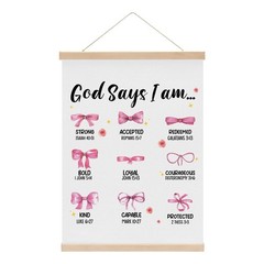 Pink Bow Bathroom Decor Wall Hanging Banner, God Says I Am Bows Wall Decor, C…