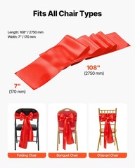 7x108inch Red Satin Chair Sashes, 100PCS Ribbon Ties for Events & Party Decor