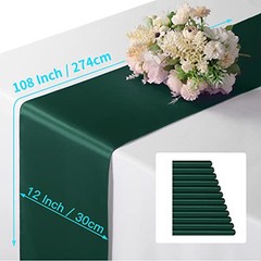 Manyshofu 4Pcs Satin Table Runner – 12 x 108 Inch 12″x108″, 4pcs Dark Green
