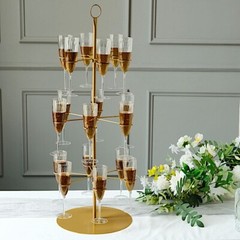 33″ Gold 3-Tier Metal Wine GLASS STAND Champagne Flute Holder Tree Party Events