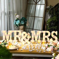 6pc Mr & Mrs LED Marquee Letters Battery Warm White Wedding Deco