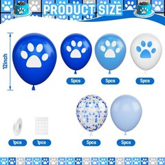 Dog Paw Balloons,25Pcs 12inch Blue and White Confetti Balloons with Paw Print…