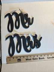 Mr & Mrs Wooden Rustic Hanging Wall Decor- Gray With White. Excellent Condition