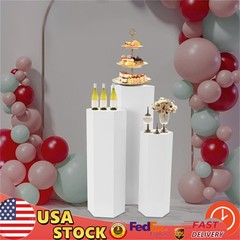 Set of 3 Hexagonal Display Pedestal Wedding Party Cake Flower Stand Pillar White
