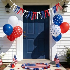 Patriotic Red White Blue Bow Satin Garland 4th of July Party Decorations 6.5 Ft