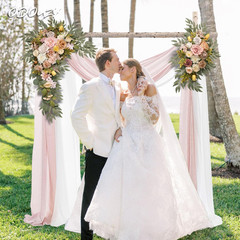 Champagne Pink Wedding Arch with Drapes & Artificial Flowers – Set of 4