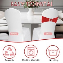 100PCS Spandex Stretch Red Chair Sashes Bows Universal Elastic Chair Cover Bands