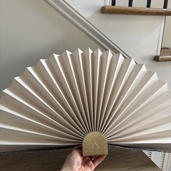 VTG CBK LTD 1988 Paper Decorative Fan Brass Base Green Paisley Print 24×13 in