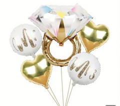 5 New Wedding Ring Mr. Mrs Gold Heart Mylar Balloons Bridal Shower Wedding Decor