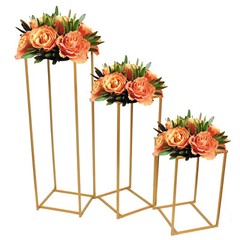 Gold Wedding Flower Stand Plating Floral Decor Vase Floor Column Stand Sets of 3