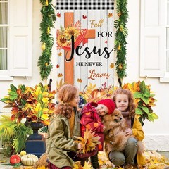 Large Fall Party Door Cover Banner for Jesus – Pumpkin Backdrop Sign, Thanksg…